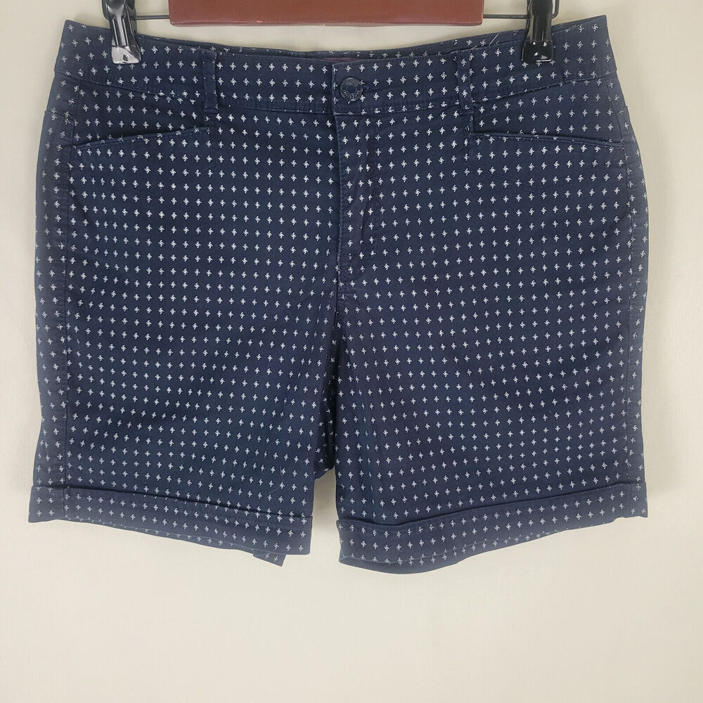 Gloria Vanderbilt Shorts Womens 6 Mid Rise Blue Houndstooth Cuffed Chino Pockets